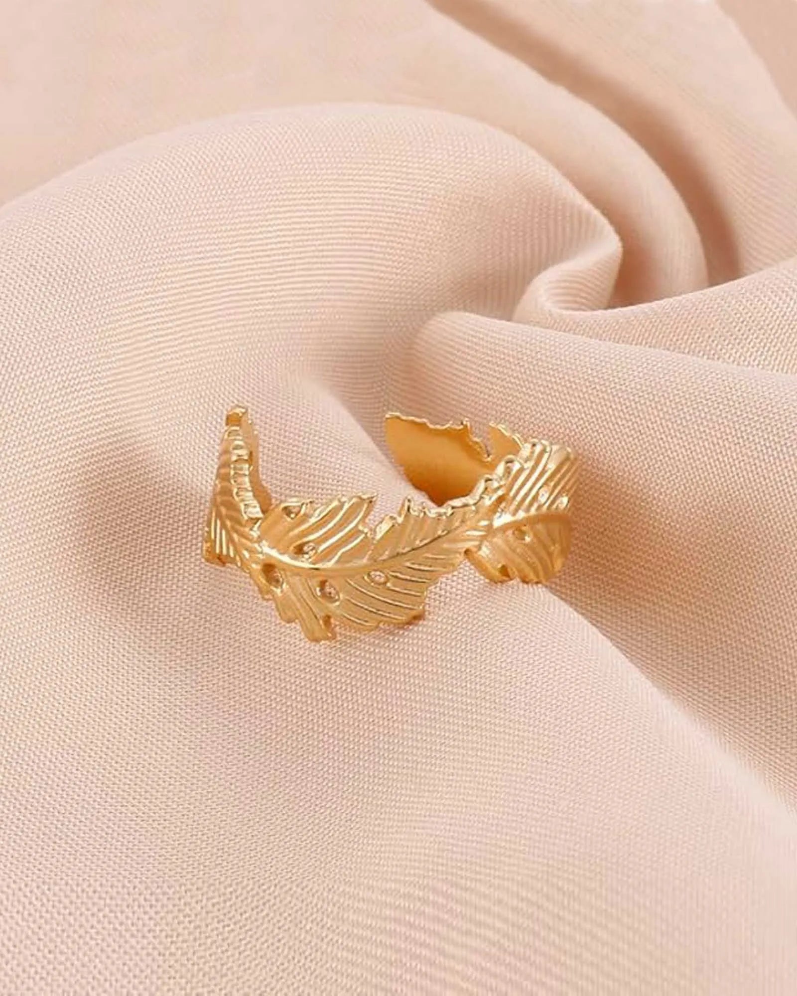 18k gold plated Stainless Steel Adjustable Leaf cuff ring for Women