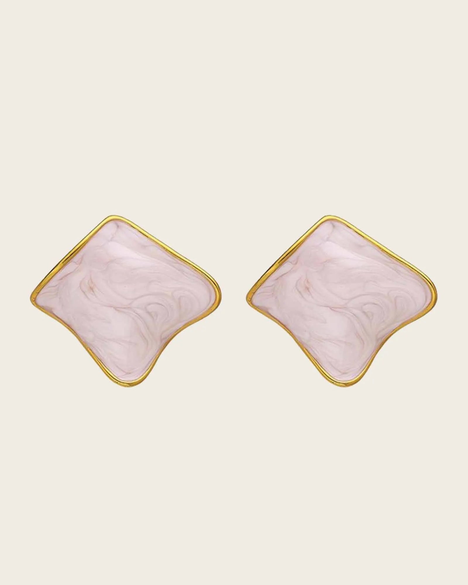 Geometric Marble Effect Stud Earrings, 18k Gold-Plated Stainless Steel, Pink Kaaf Creations