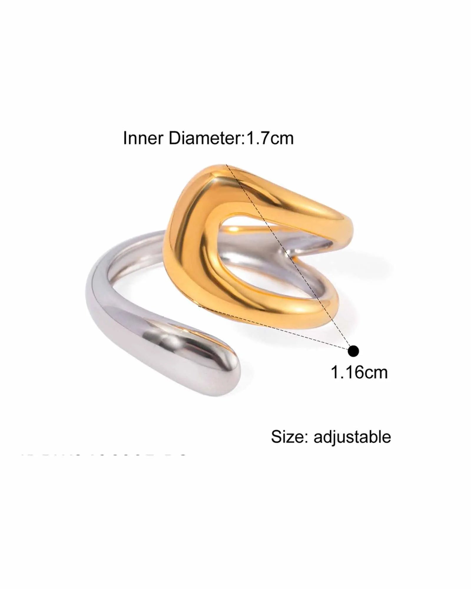 Two-Tone Adjustable Ring, 18K Gold Plated and Silver Stainless Steel, Modern Design