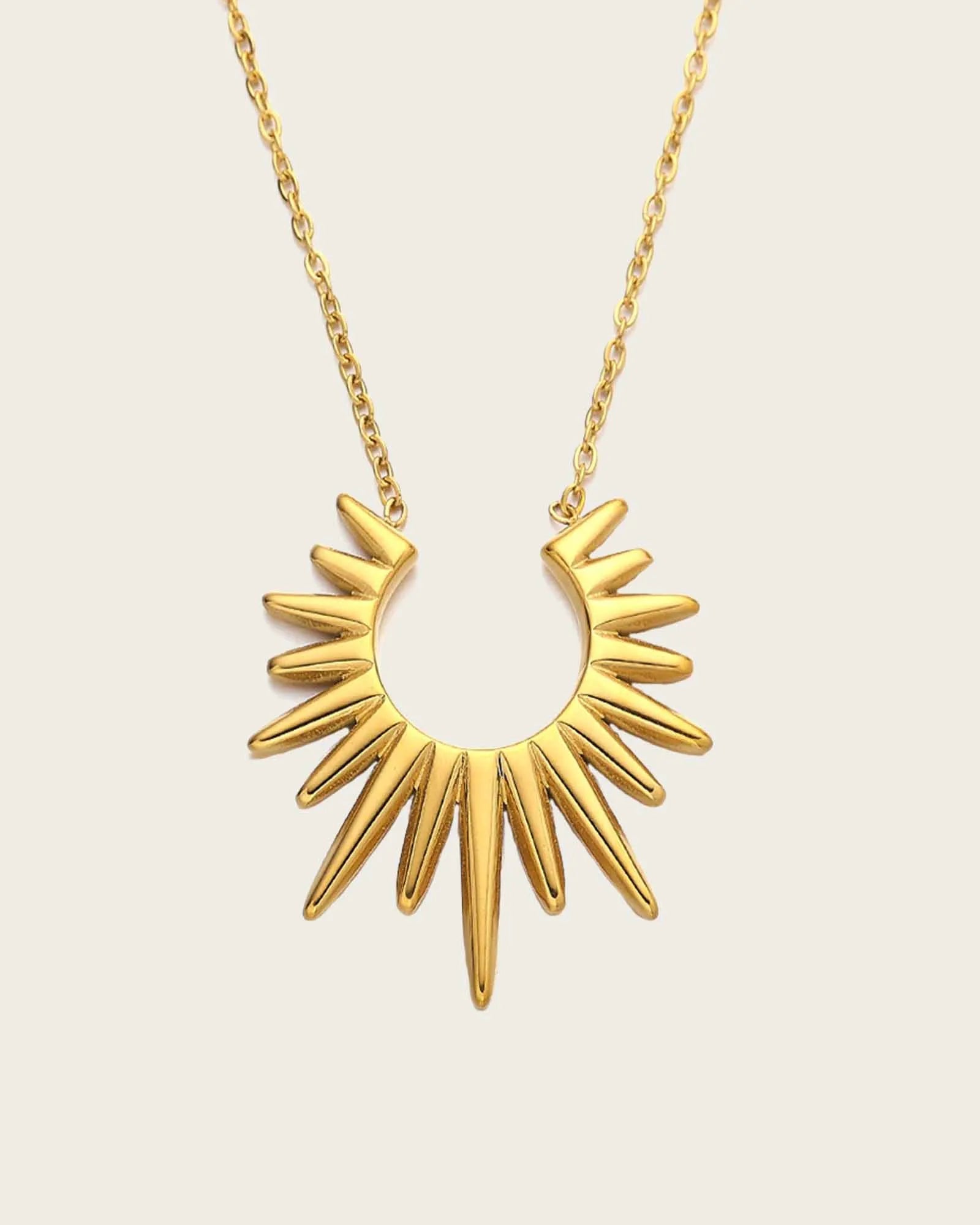 18k gold plated Sunburst Statement Necklace, Geometric Design, 41+5 cm Chain