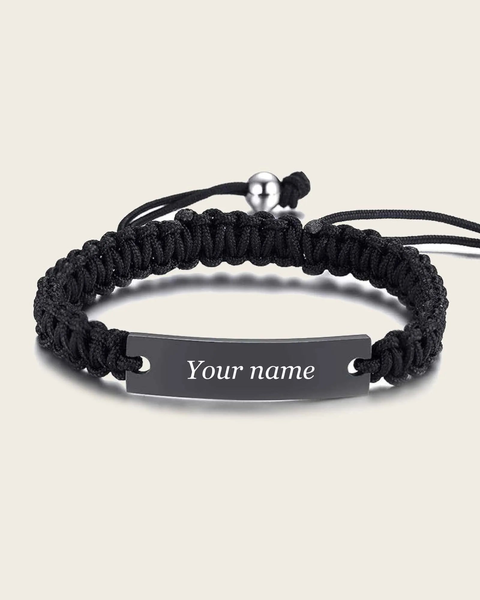 Black Braided Custom Name Bracelet for Men & Women, Gold, Rose gold, Silver, Black colors.