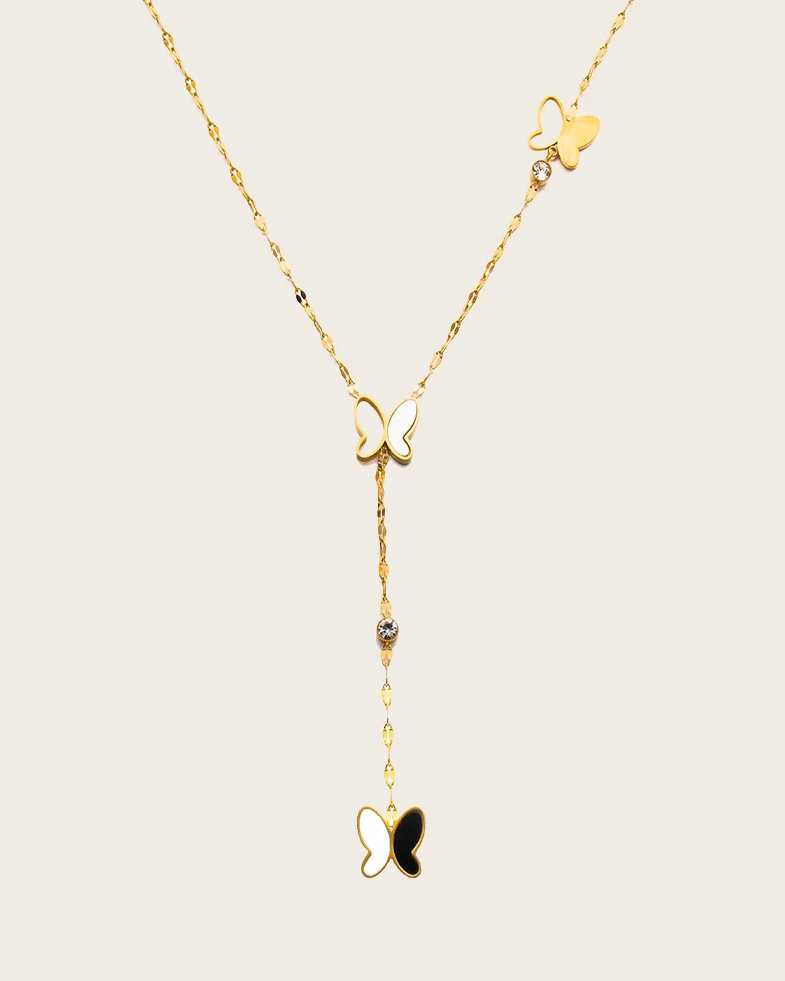 18K Gold Plated Stainless Steel, Butterfly Y-Drop butter fly Necklace, 40+5 cm Chain Length