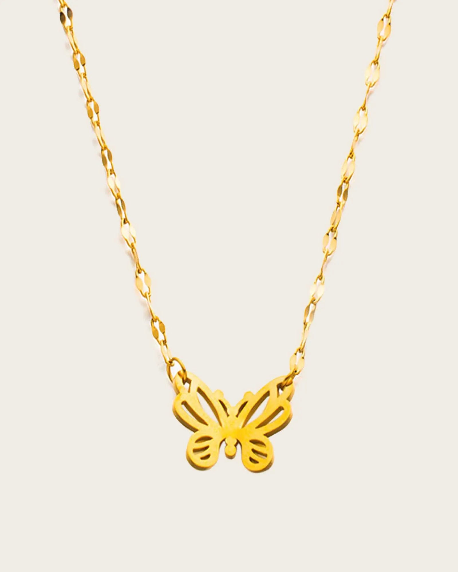 18K Gold Plated Stainless Steel, Butterfly Pendant Necklace, 39+5 cm Chain