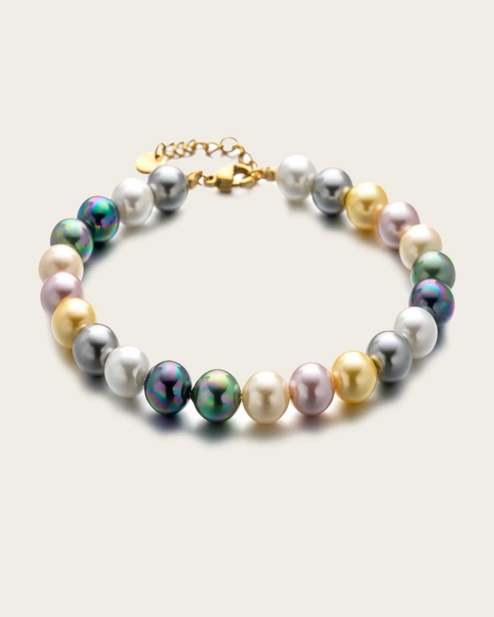 18K Gold Plated Stainless Steel, Multi-Color Pearl Bracelet, 20 cm + 3 cm Extension Kaaf Creations