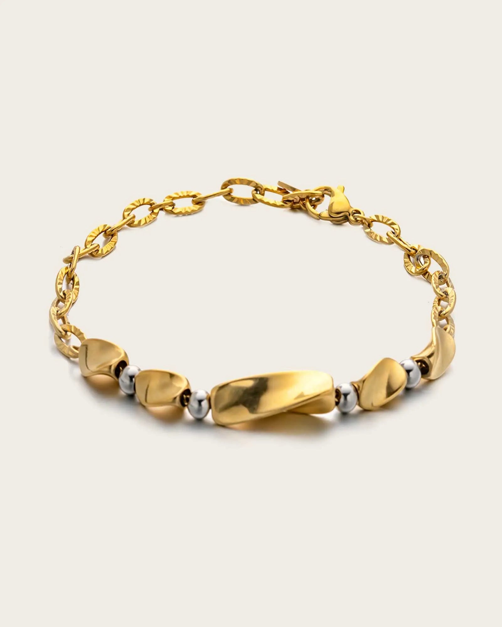 18k Gold Plated Stainless Steel, Two-Tone Chain Bracelet, 19 cm