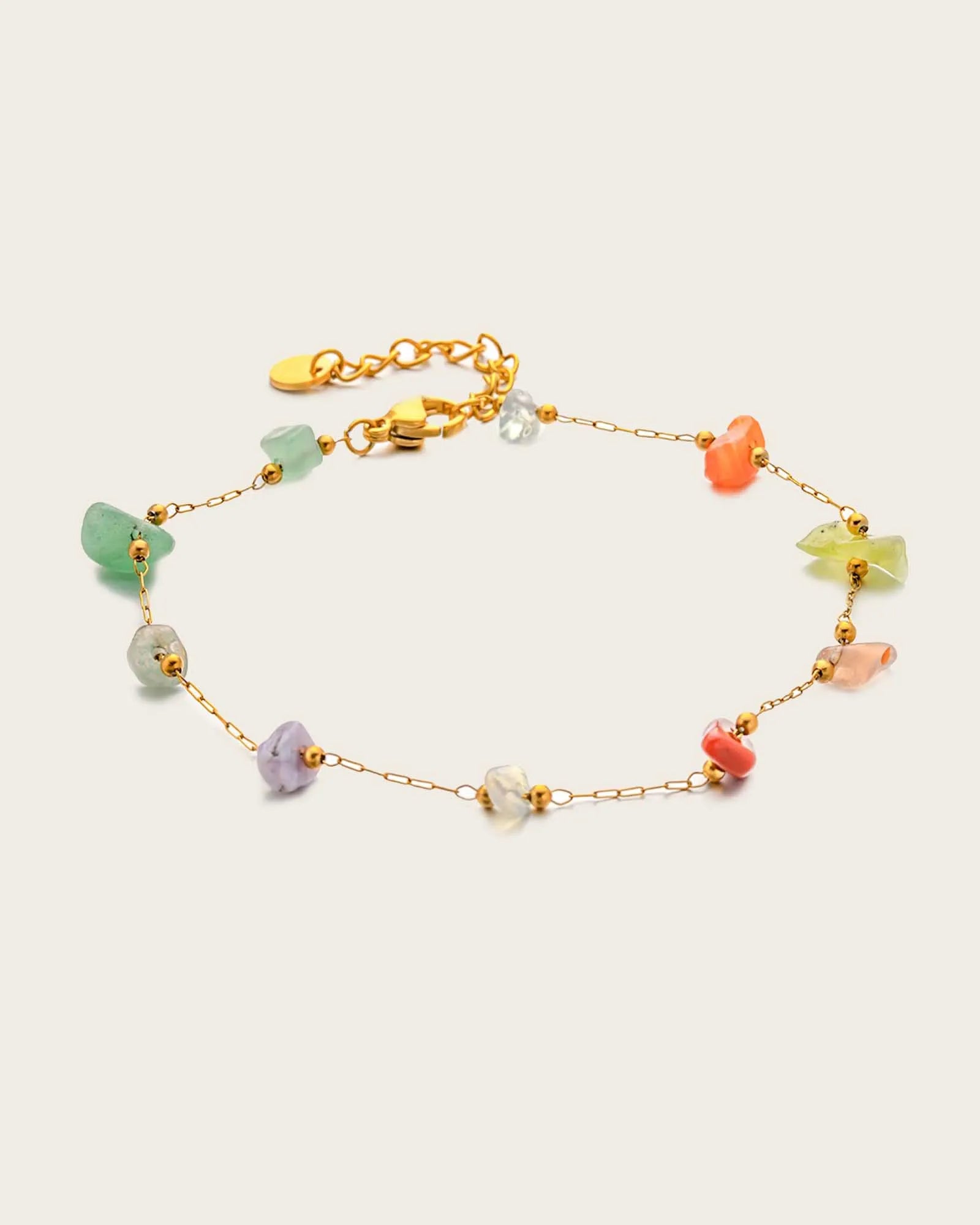 18k Gold Plated Stainless Steel, Multi-Coloured Gemstone Bracelet, 20+4 cm