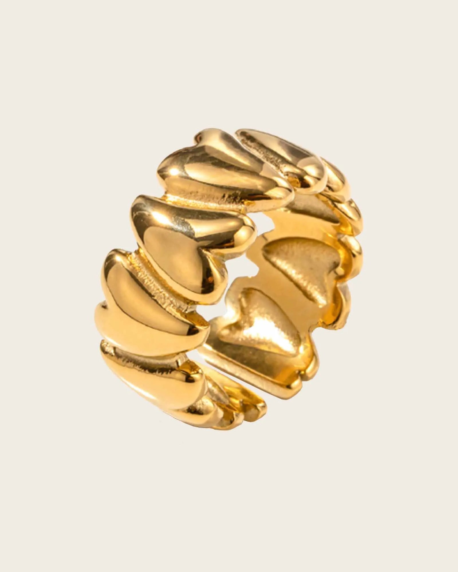 18K Gold Plated Stainless Steel, Heart Band Ring, Statement Ring