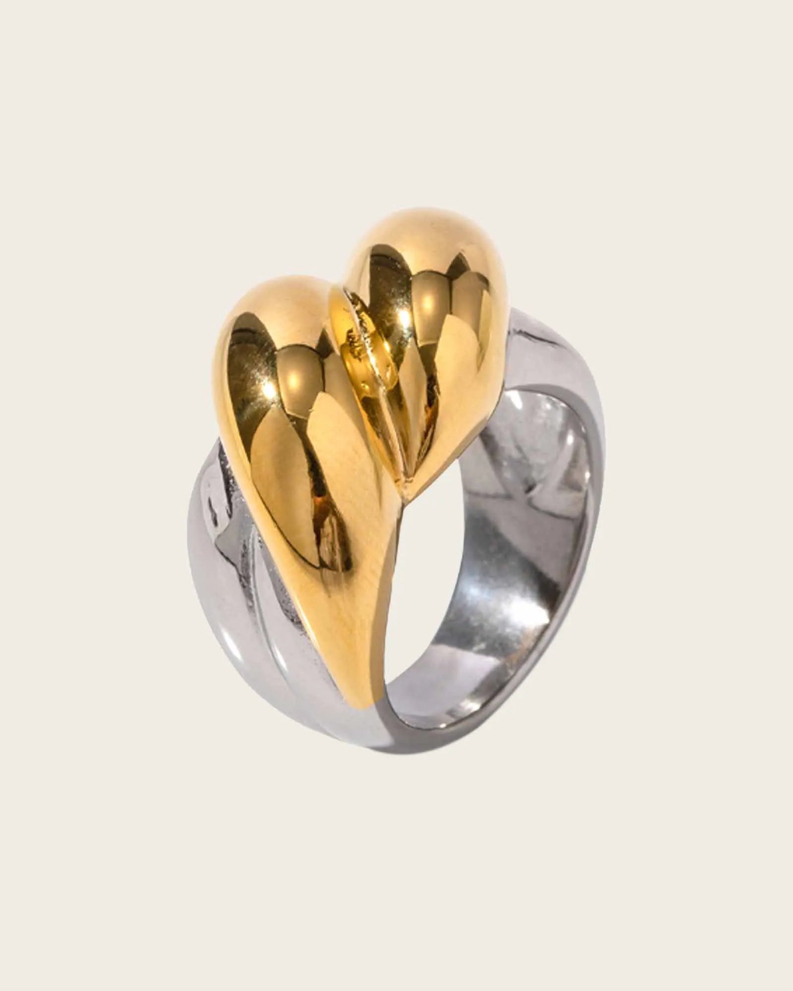 18K Gold Plated and Stainless Steel, Two-Tone Statement Ring, Modern Design 8 Kaaf Creations