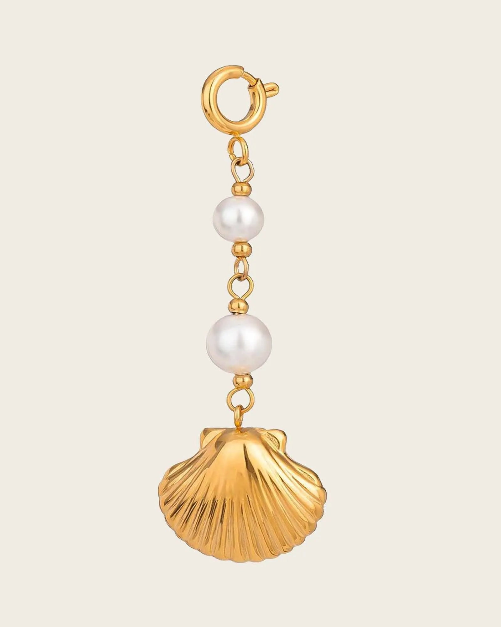 Shell Pearl Charm, 18K Gold Plated Stainless Steel, Seashell Pendant with White Pearls Kaaf Creations