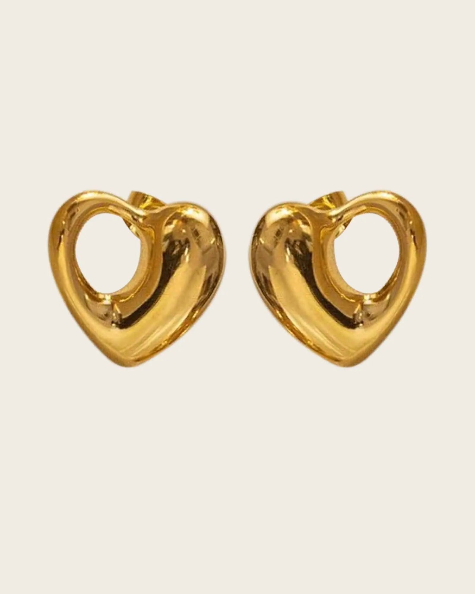 Heart Stud Earrings, 18K Gold Plated Stainless Steel, Open Design | women and girls