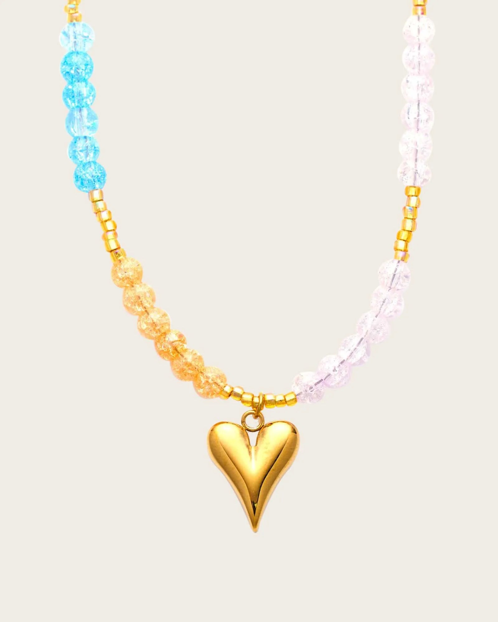 Multicolour Beaded Necklace with 18k Gold-Plated Heart Pendant, 40+5 cm Kaaf Creations