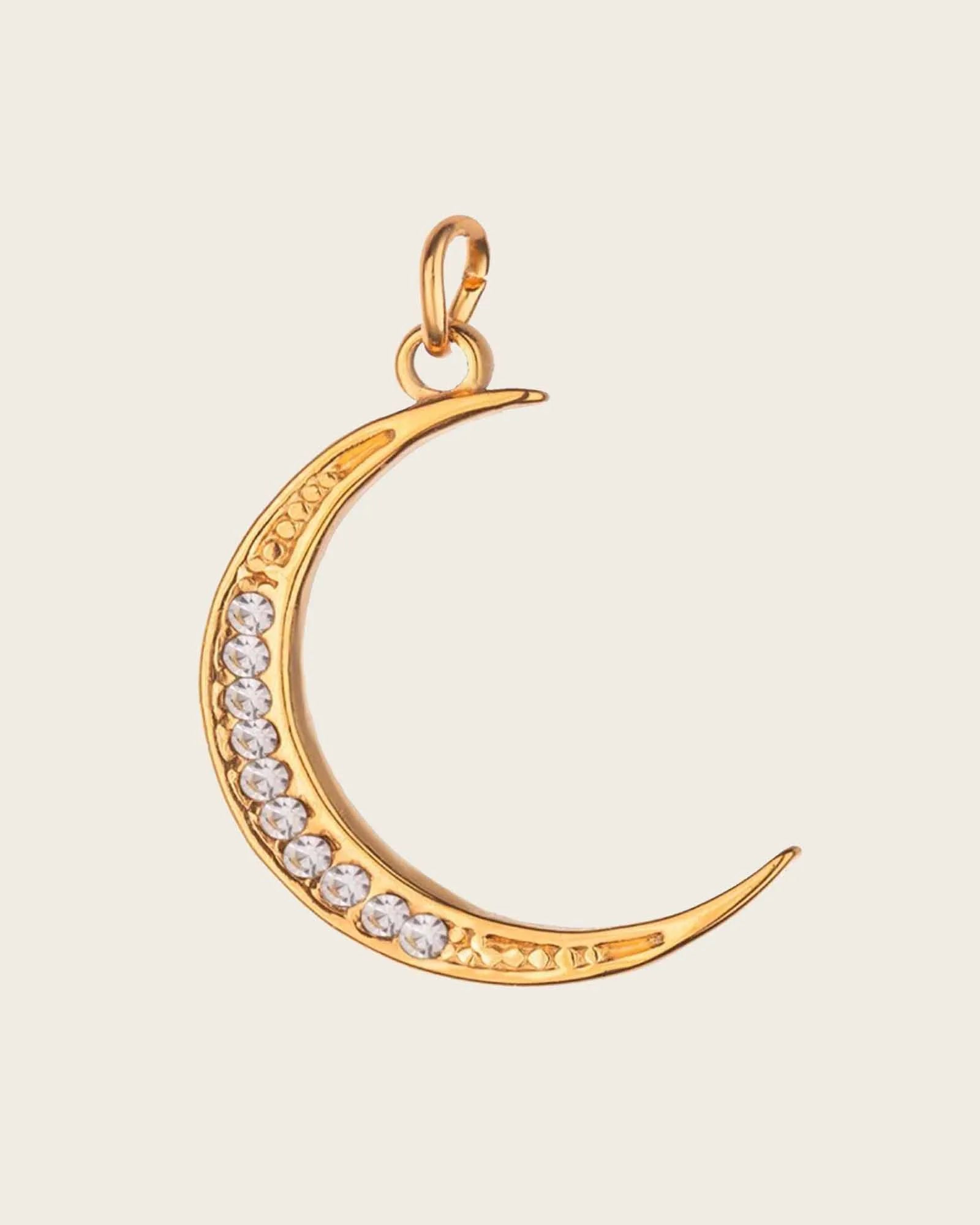 18K Gold Plated Stainless Steel Crescent Moon Pendant charm with Crystal Accents,