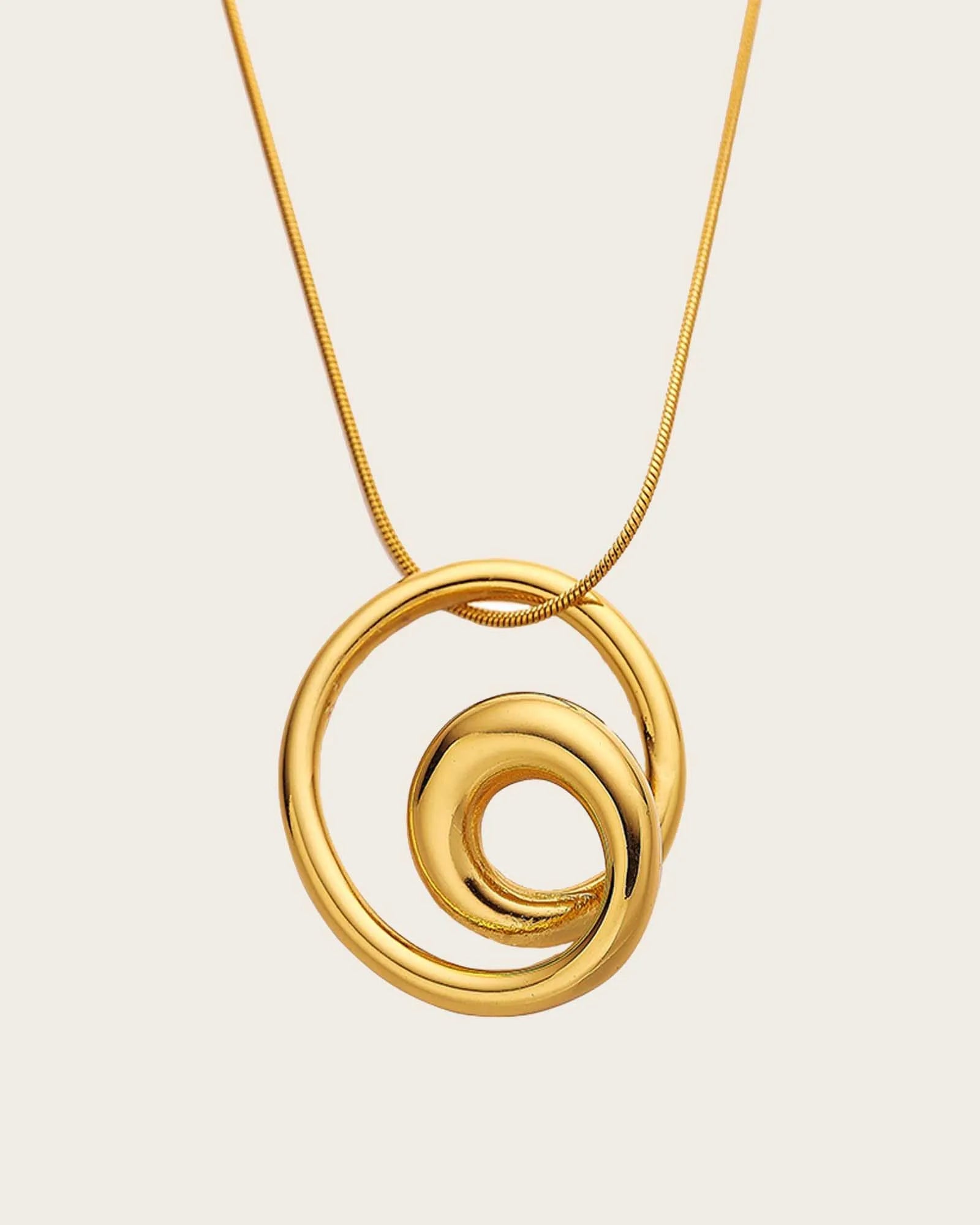 18K Gold Plated Stainless Steel, Spiral Circle Pendant Necklace, 46 cm Chain Kaaf Creations