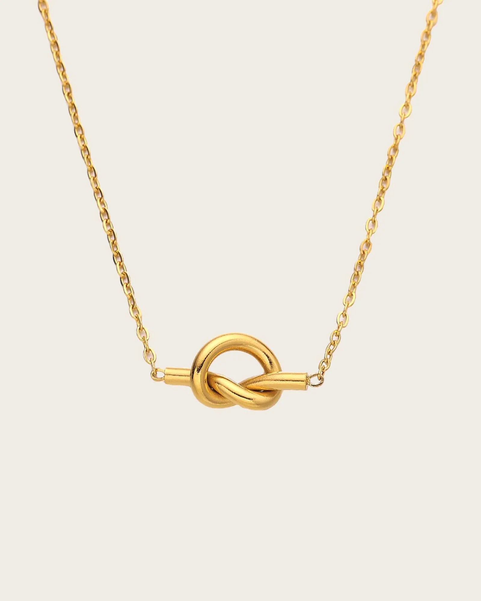 Dainty Knot Necklace, 18K Gold Plated Stainless Steel, 42 cm Chain with 5 cm Extender for women and girls