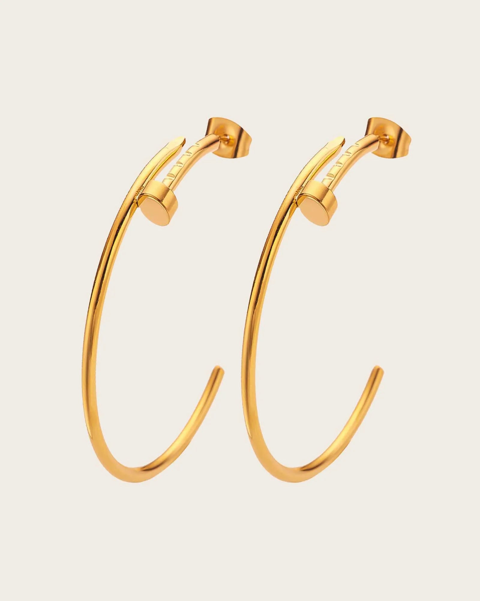 18K Gold Plated Stainless Steel Hoop Earrings, Curved Design