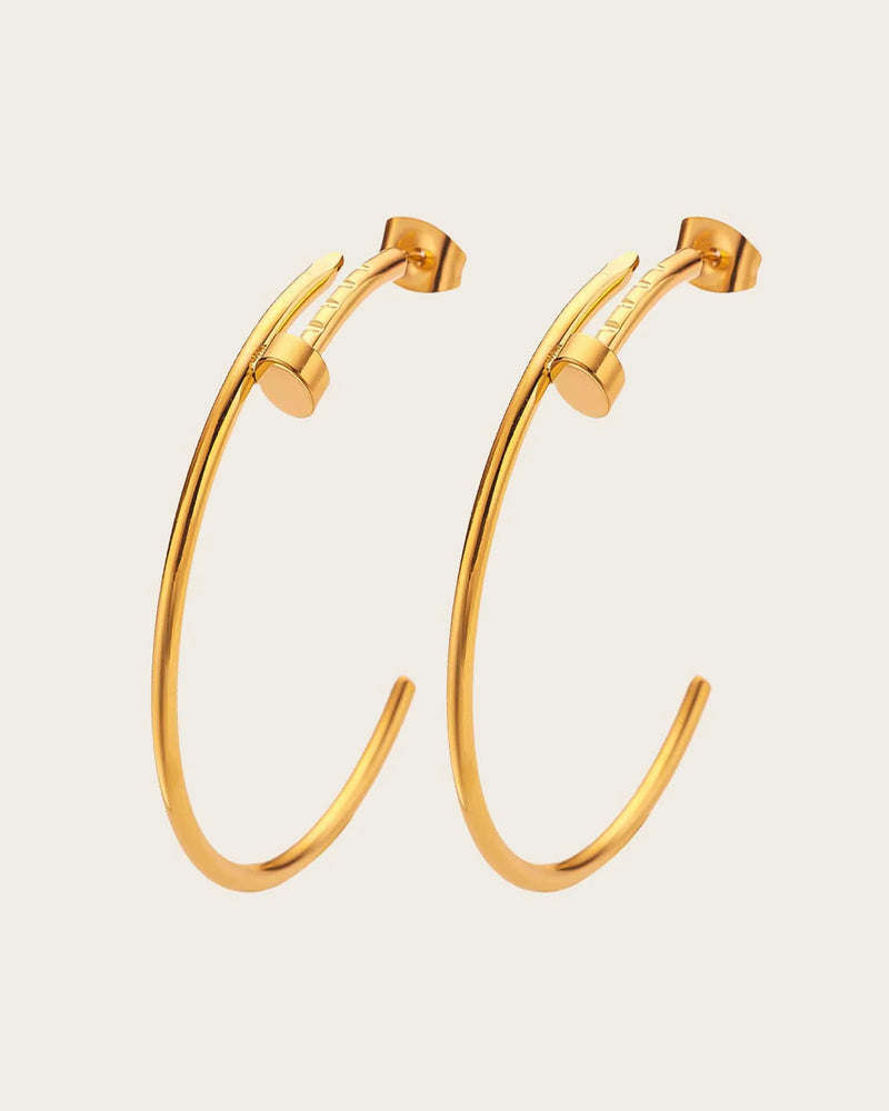 18K Gold Plated Stainless Steel Hoop Earrings, Curved Design Kaaf Creations