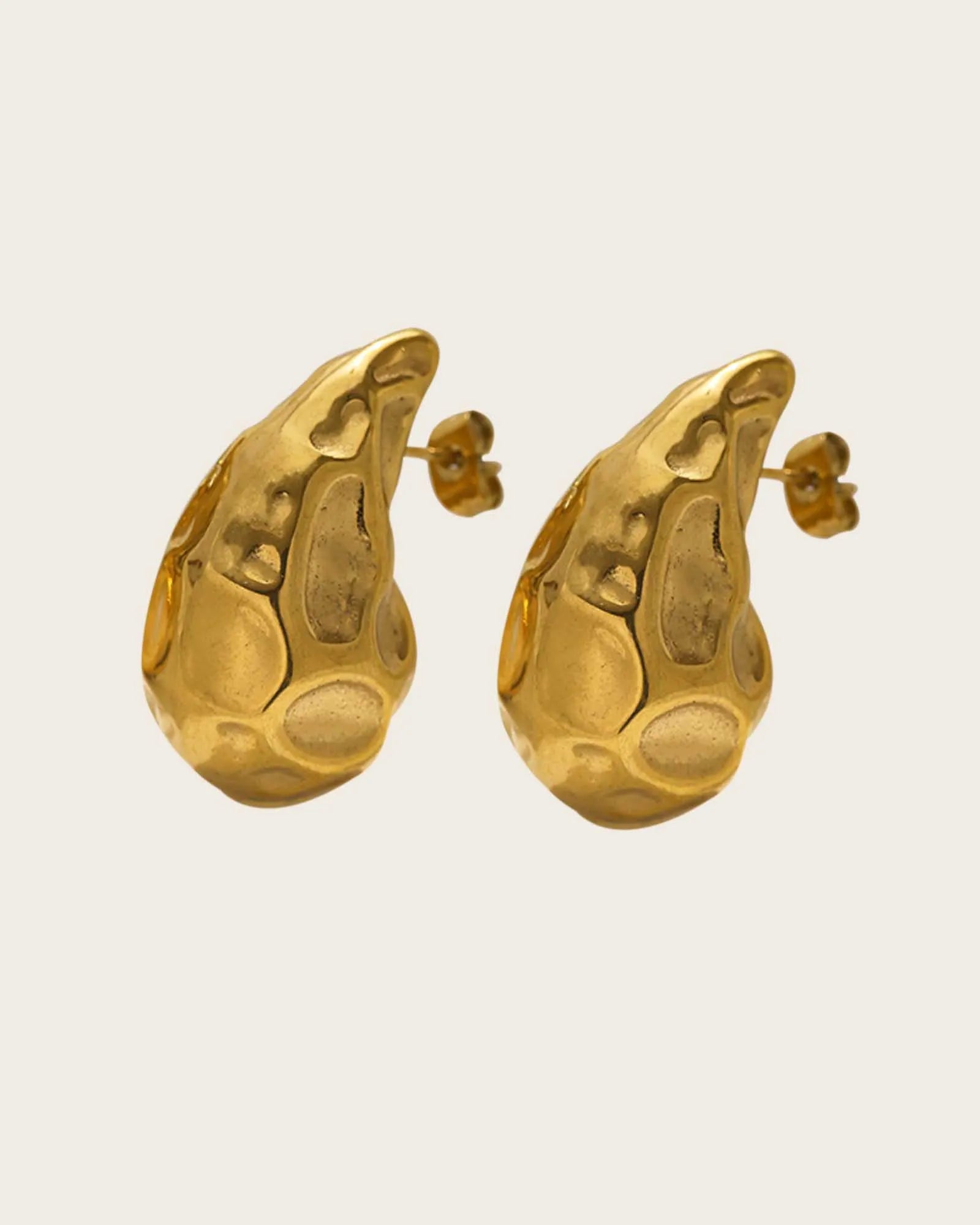 18K Gold Plated Stainless Steel Textured Teardrop Stud Earrings, womn and girls Kaaf Creations