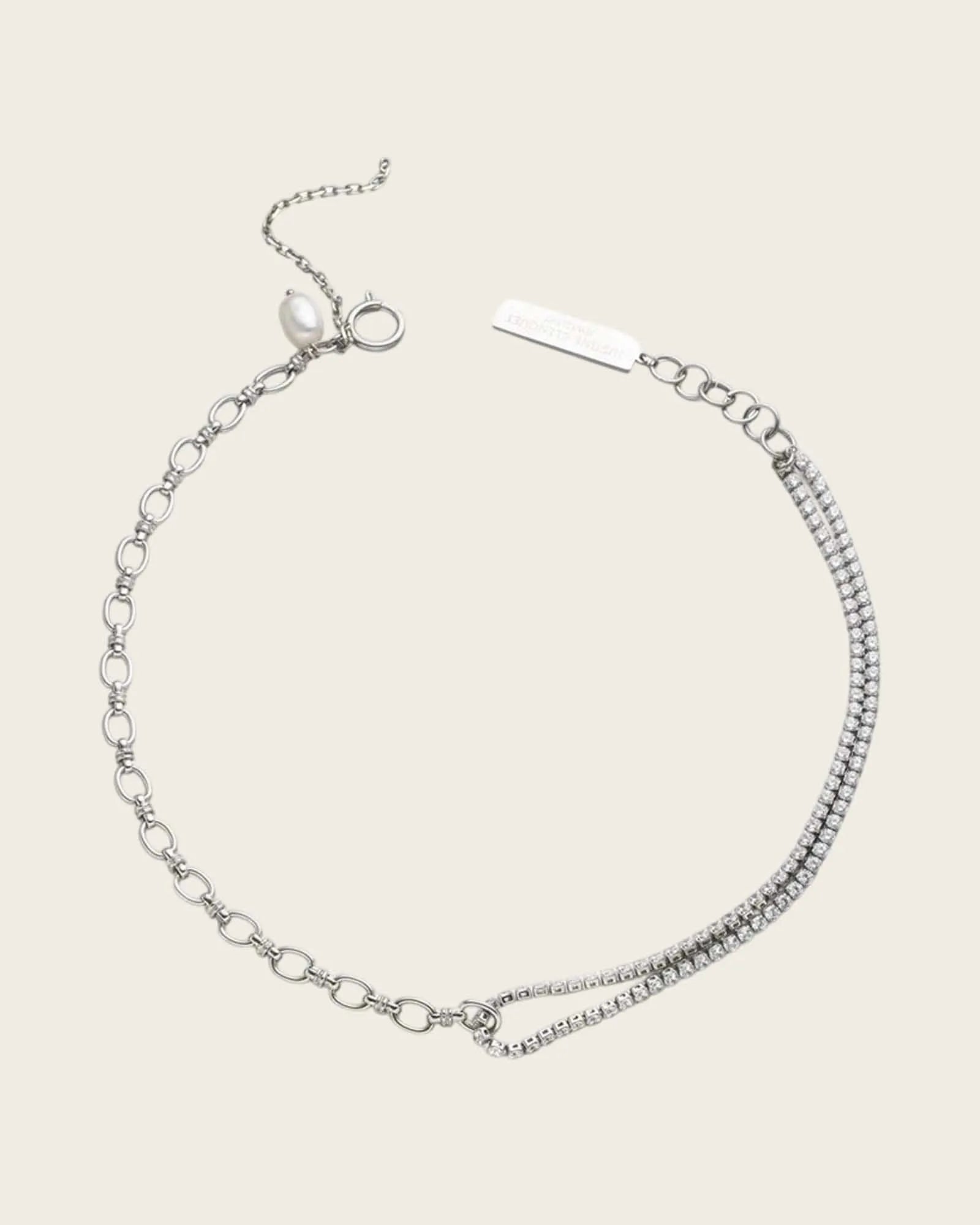 Dual Style Chain Necklace with Crystal Accent, Silver, size 39+3+7.5cm