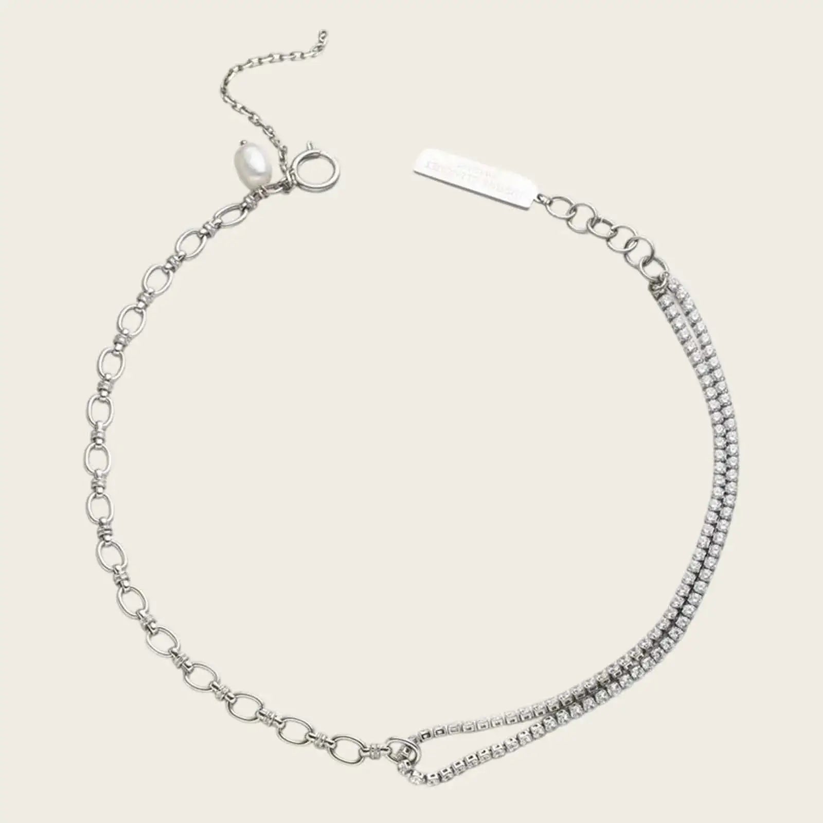 Dual Style Chain Necklace with Crystal Accent, Silver, size 39+3+7.5cm