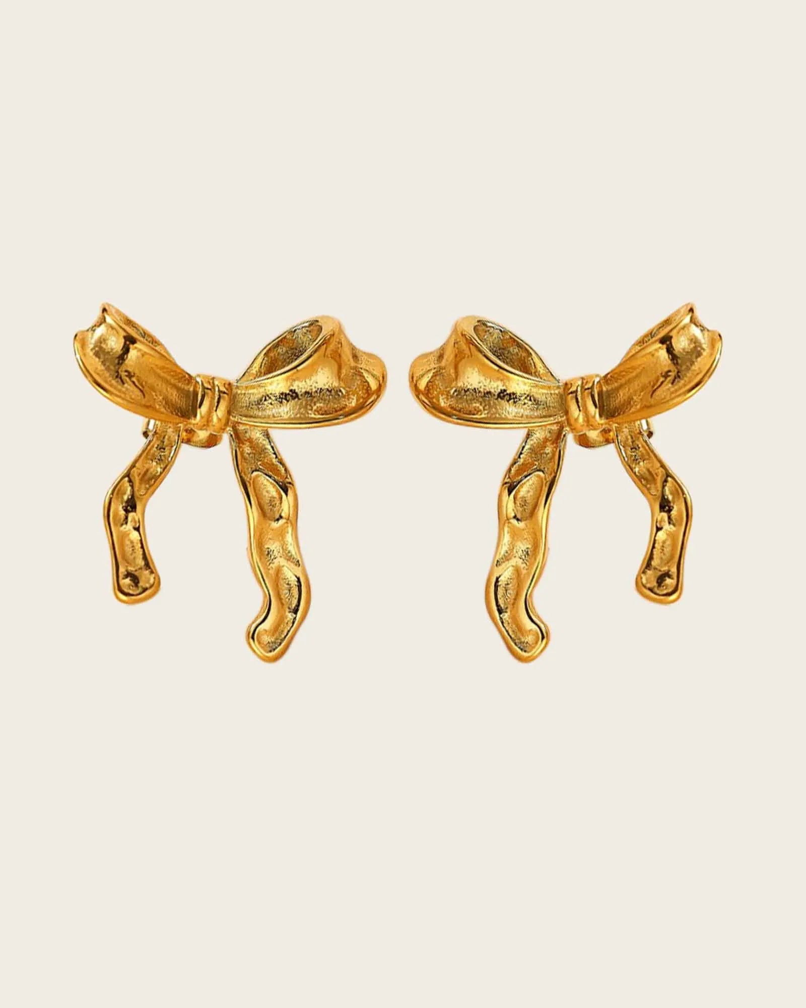 18K Gold Plated Stainless Steel, Bow Design Stud Earrings, Ribbon Style Kaaf Creations