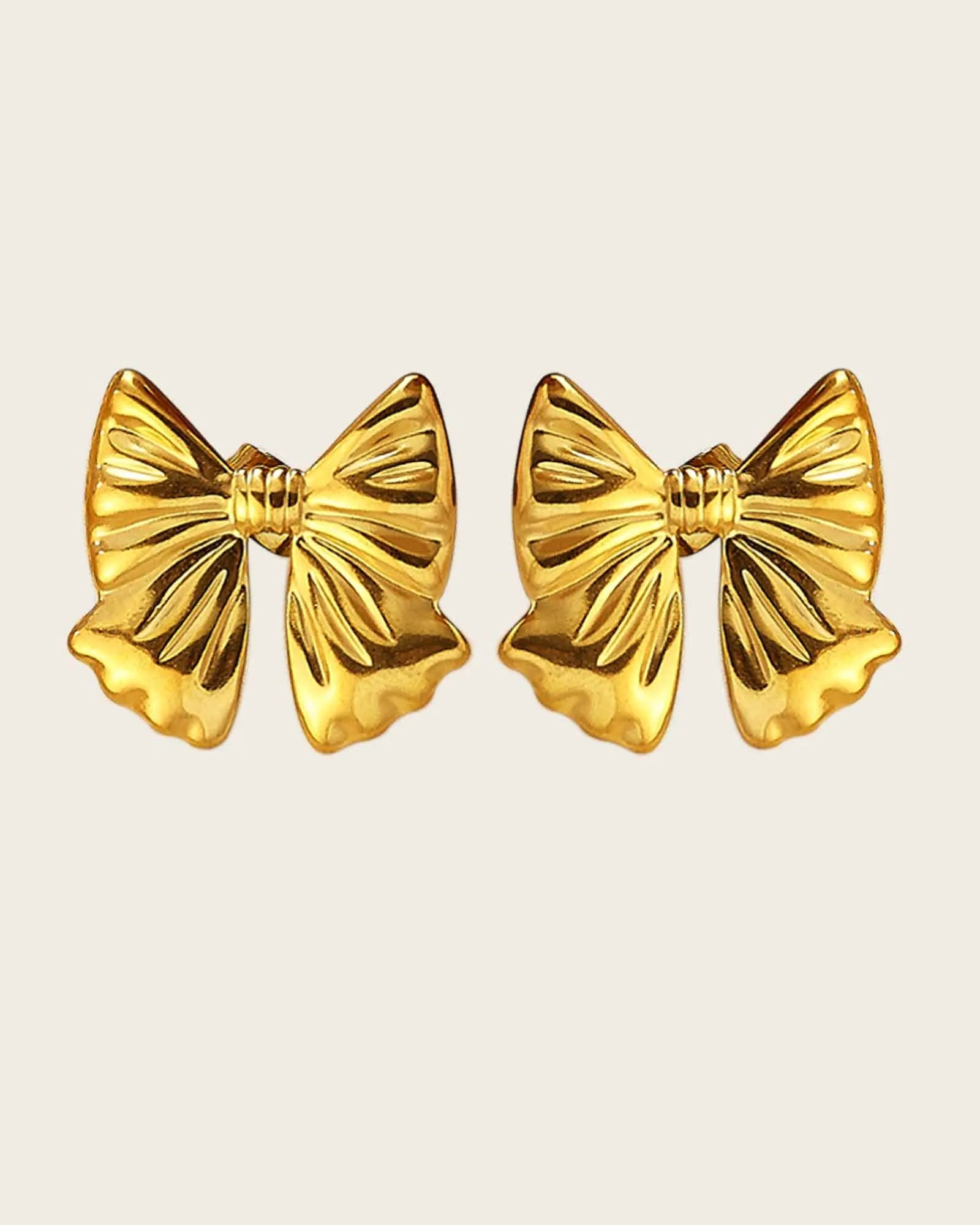 18K Gold Plated Stainless Steel, Bow Stud Earrings, Ribbon Design