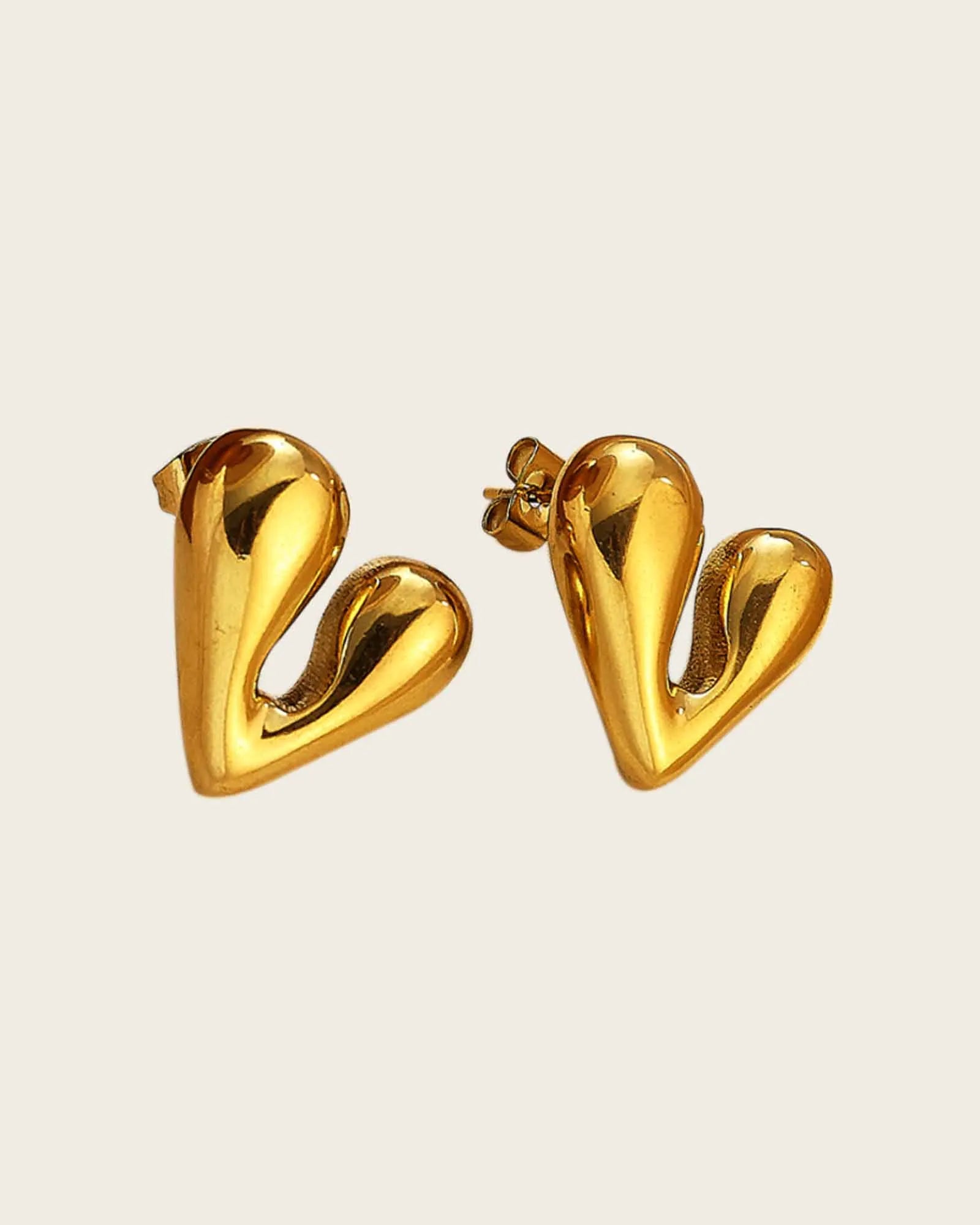 18K Gold Plated Stainless Steel Heart-Shaped Stud Earrings, women and girls