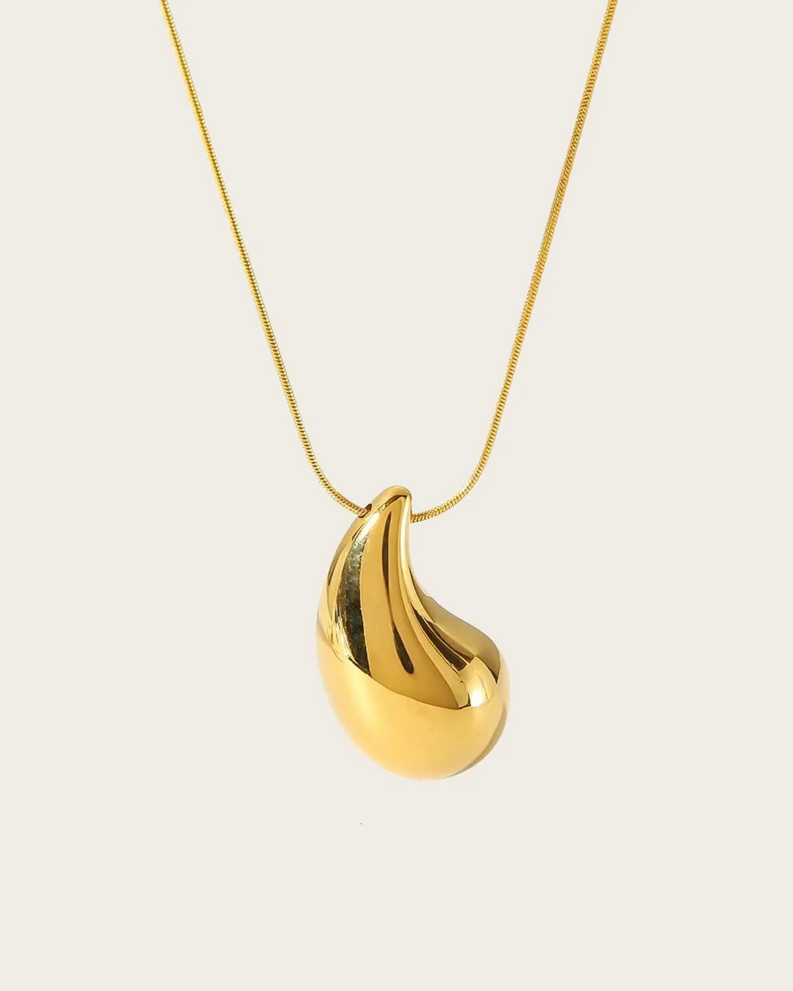 18k Gold Plated Stainless Steel, Teardrop Pendant Necklace, 42+5 cm Chain