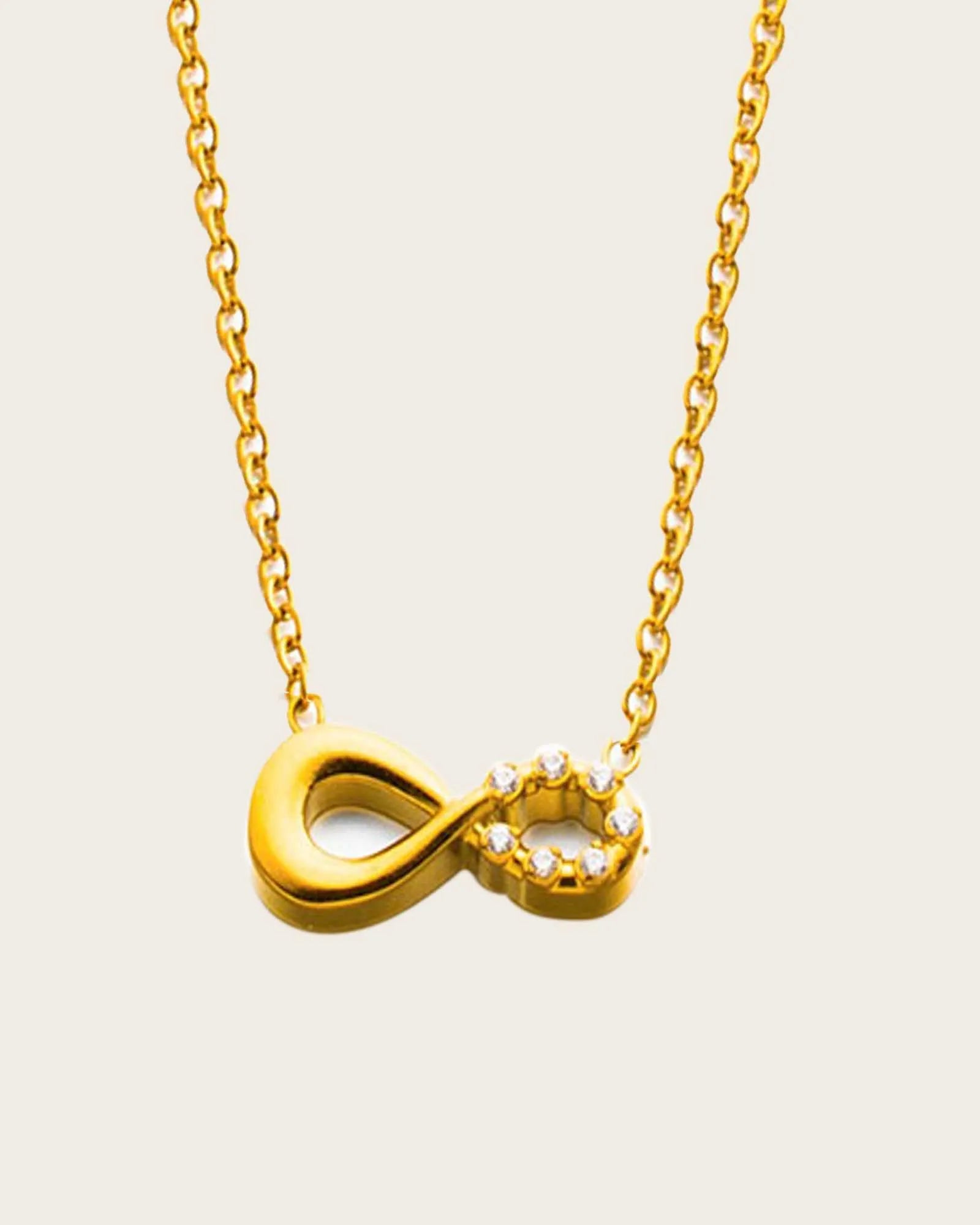 18K Gold Plated Stainless Steel, Infinity Pendant Necklace with Crystal Accents, 42 + 5 cm Chain Kaaf Creations