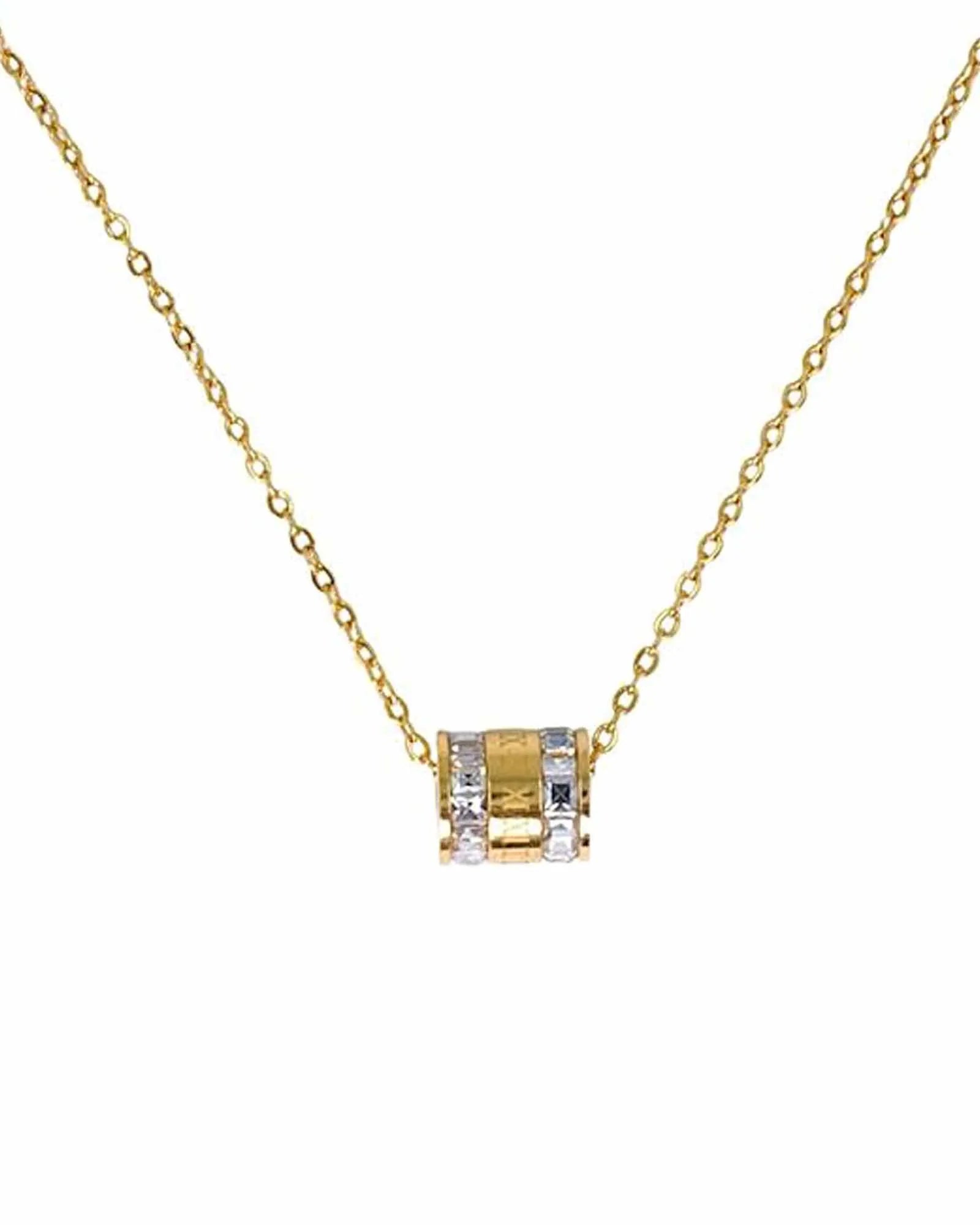 18K Gold Plated Stainless Steel  Crystal Roman Pendant Necklace for women and girls