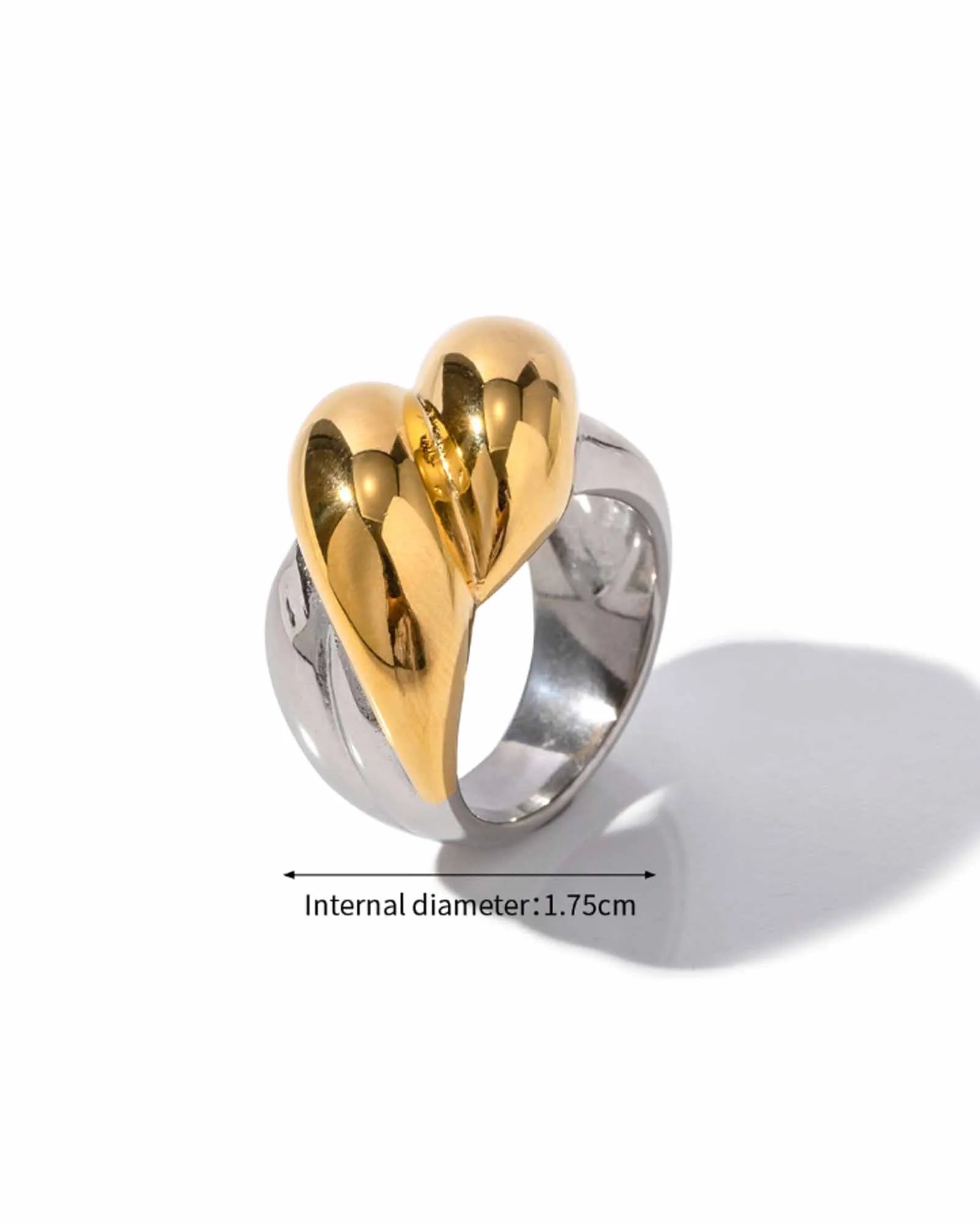 18K Gold Plated and Stainless Steel, Two-Tone Statement Ring, Modern Design