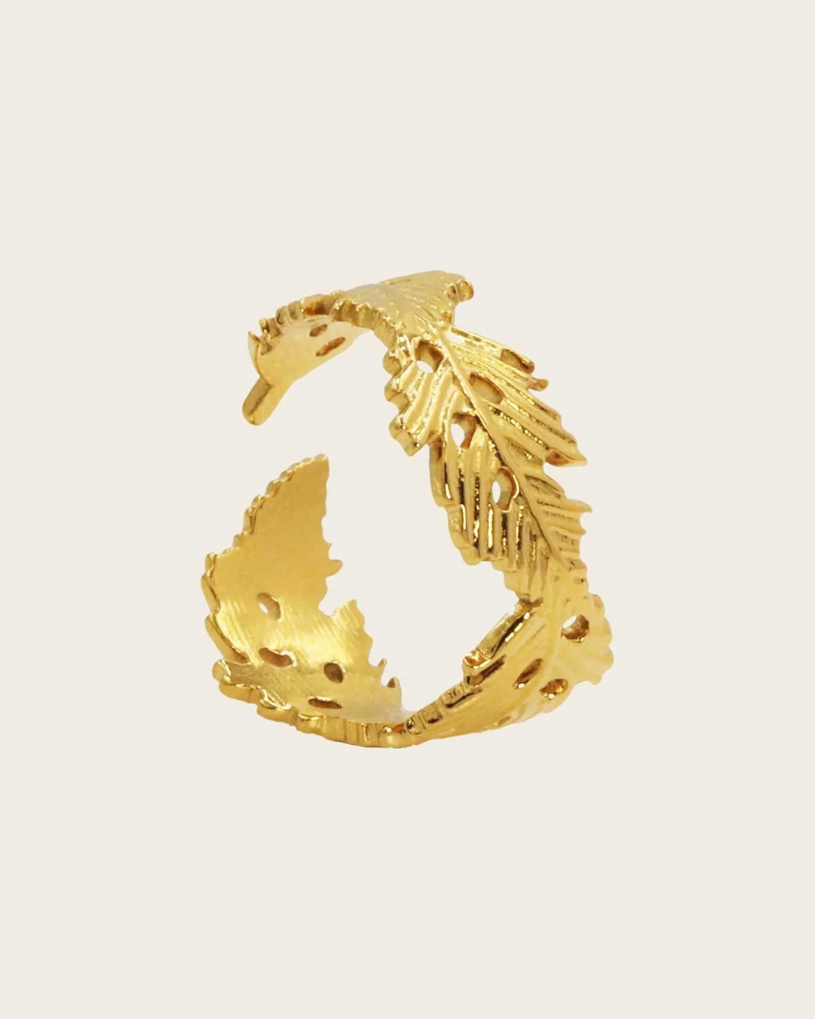 18k gold plated Stainless Steel Adjustable Leaf cuff ring for Women