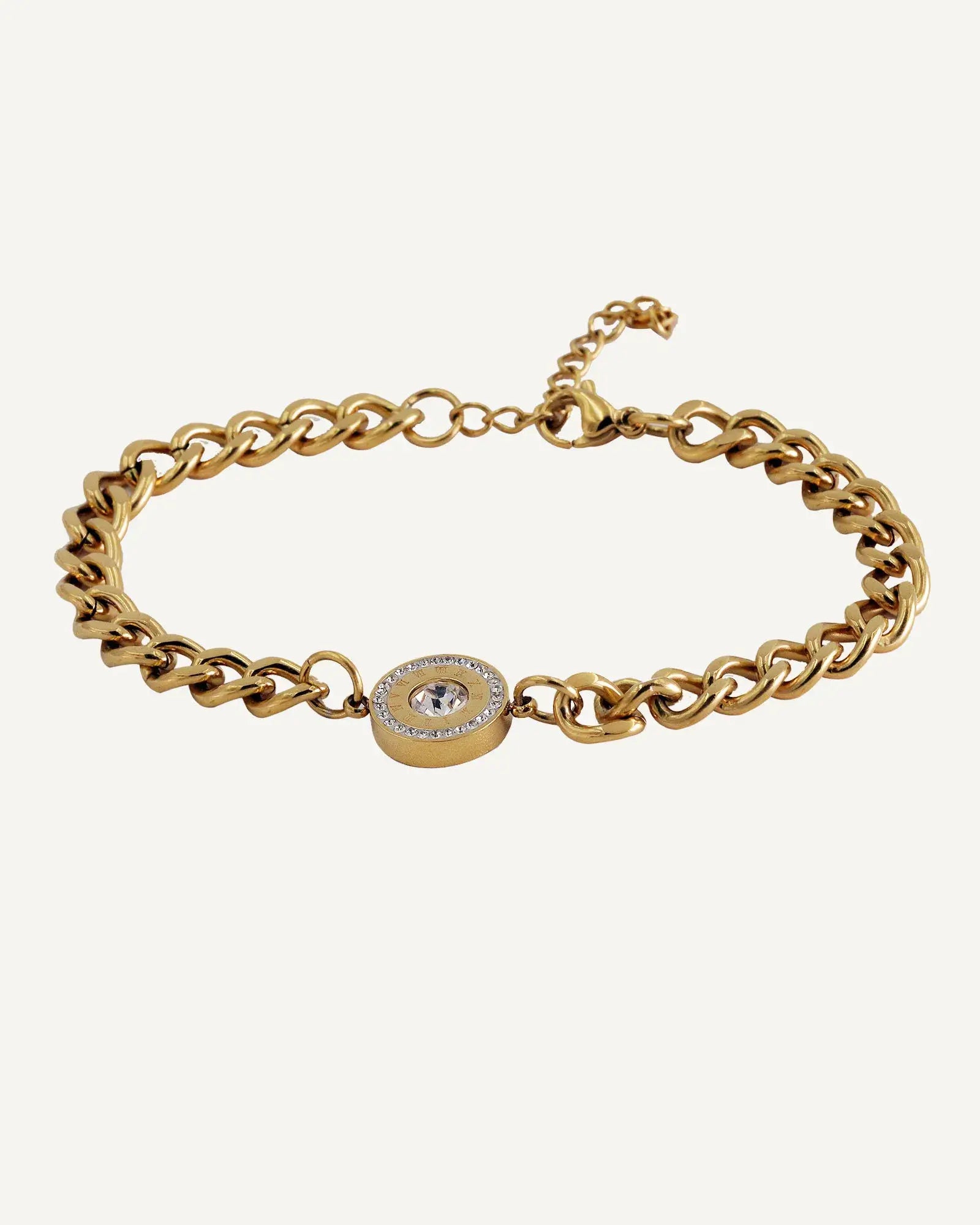 18K Gold Plated Stainless Steel Roman letter Chain Bracelet with Gemstone Pendant, for wome and girls gift Kaaf Creations