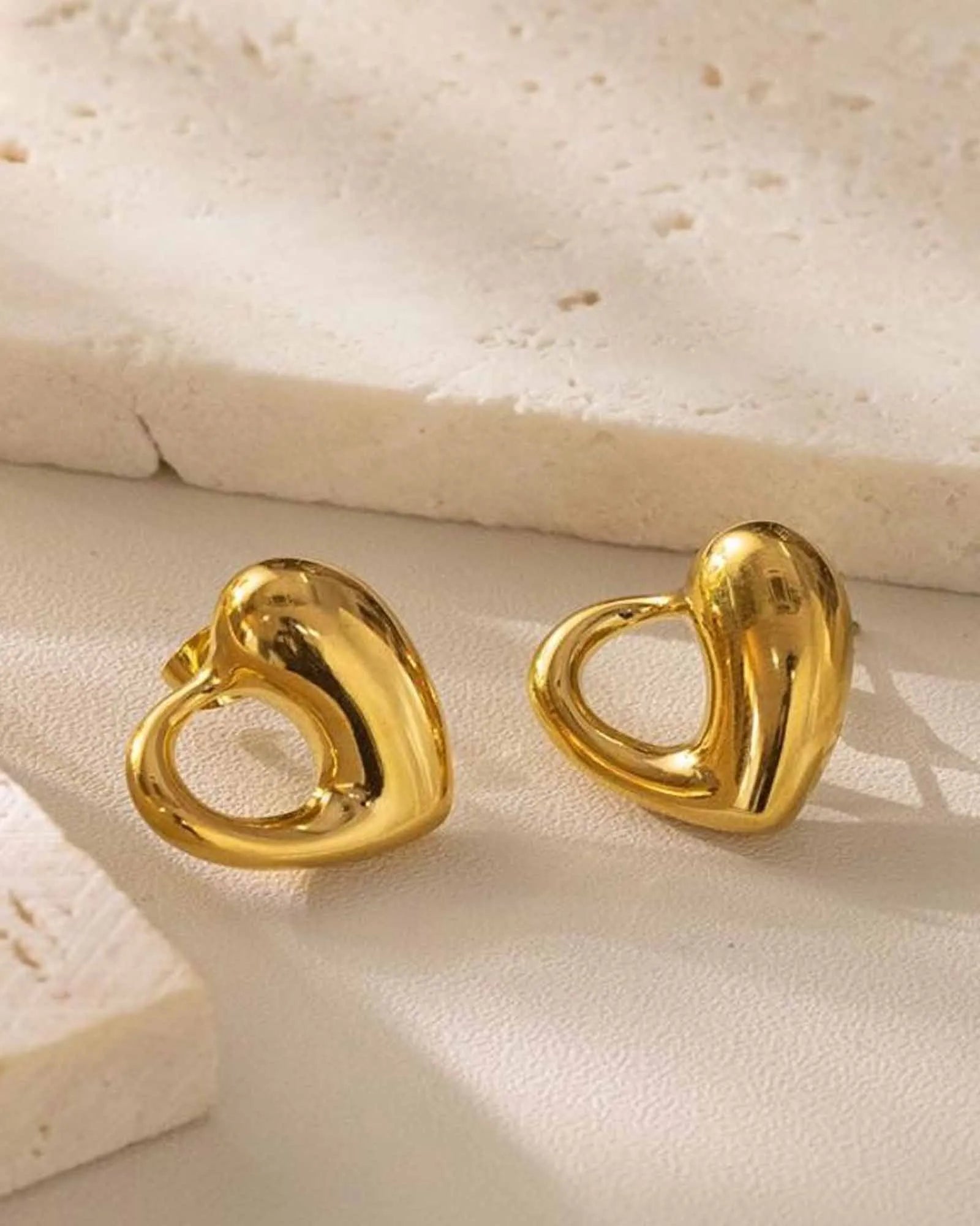 Heart Stud Earrings, 18K Gold Plated Stainless Steel, Open Design | women and girls